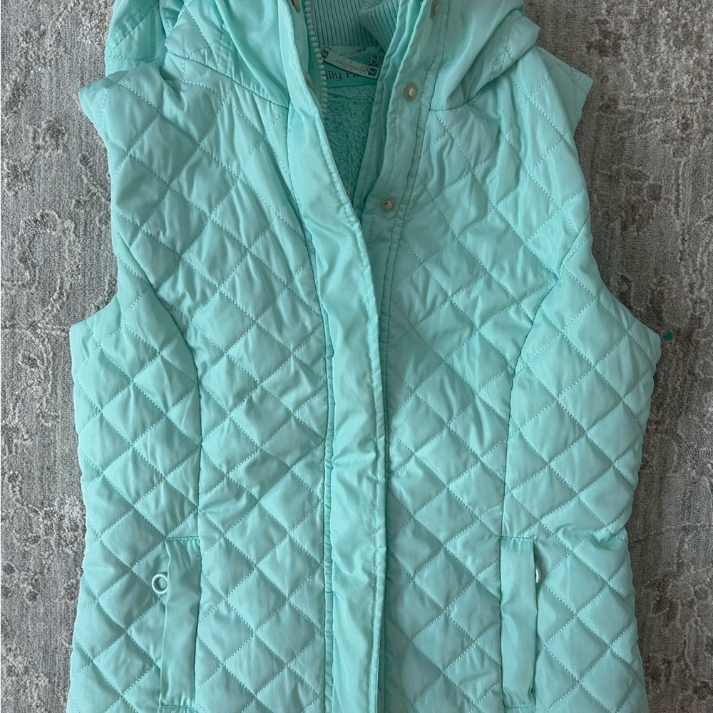 Filly Flair Women’s  XS Vest Seafoam Quilted Fir Lined Hood Vest Full Zip Snaps